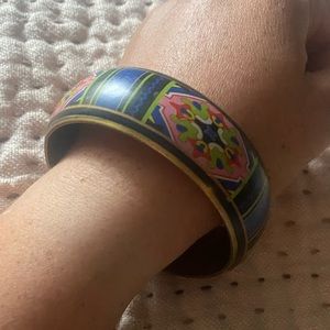 Boho Bangle Chunky Bracelet Blue Gold